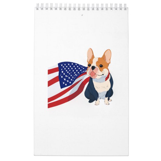 Anime Franse Bulldog met Amerikaanse vlag Kalender (Achterkant)