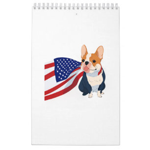 Anime Franse Bulldog met Amerikaanse vlag Kalender