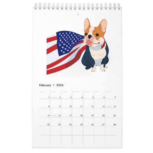 Anime Franse Bulldog met Amerikaanse vlag Kalender (Feb 2026)