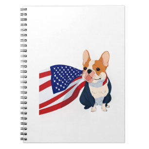 Anime Franse Bulldog met Amerikaanse vlag Notitieboek