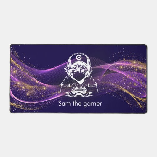 Anime Gamer Boy Bureaumatje Aangepaste Naam Paars  Bureaumat (Voorkant)