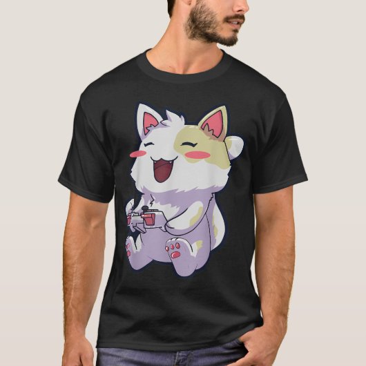 Anime Gamer Gaming Videogames Cat T-shirt (Voorkant)