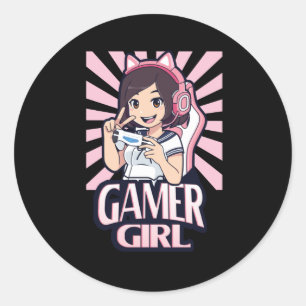 Anime Gamer Girl Gaming Girls Gift Ronde Sticker