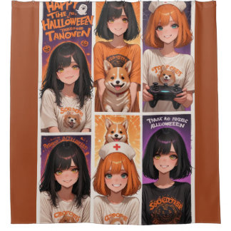 Anime Gamer Girl Halloween Poster  Douchegordijn