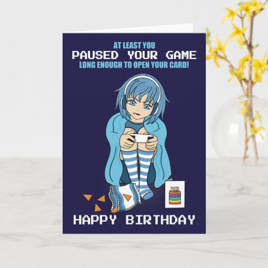 Anime Gamer Girl heeft je game-Kaart onderbroken Kaart (Gele Bloem)