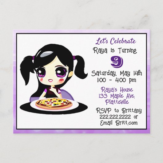 Anime Gamer Meisje Verjaardag Pizza Feestje Briefkaart (Voorkant)