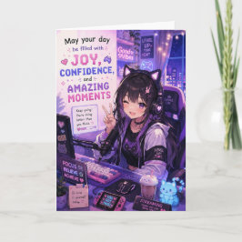 Anime Gamer Meisje Wenskaart | Kawaii Streamer Kaart