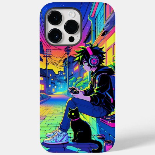 Anime Gamer met Black Cat | Case-Mate iPhone Case (Achterkant)