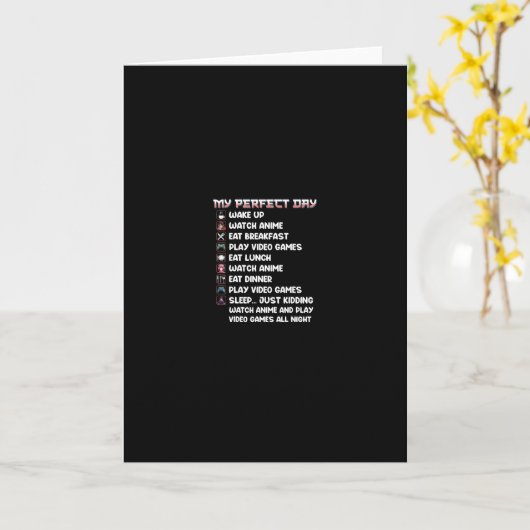 Anime Gamer Shirt My Perfect Day Watch Anime Play  Kaart (Gele Bloem)