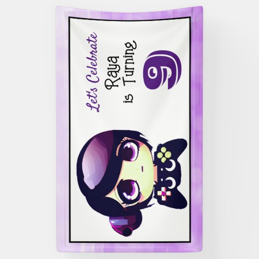 Anime Gaming Meisje Verjaardagsfeest Spandoek (Verticaal)