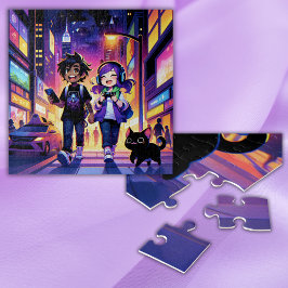 Anime Gaming Paar met hun Kat | Legpuzzel