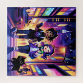 Anime Gaming Paar met hun Kat | Legpuzzel (Horizontaal)