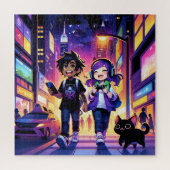 Anime Gaming Paar met hun Kat | Legpuzzel (Verticaal)