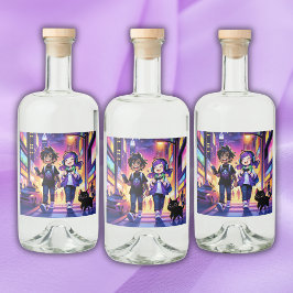 Anime Gaming Paar met hun Kat | Likeurfles Etiket