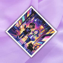 Anime Gaming Paar met hun Kat | Servet