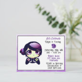 Anime-gamingmeisje paars en zwart kinderverjaardag briefkaart (Staand voorkant)