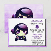 Anime-gamingmeisje paars en zwart kinderverjaardag briefkaart (Voorkant / Achterkant)