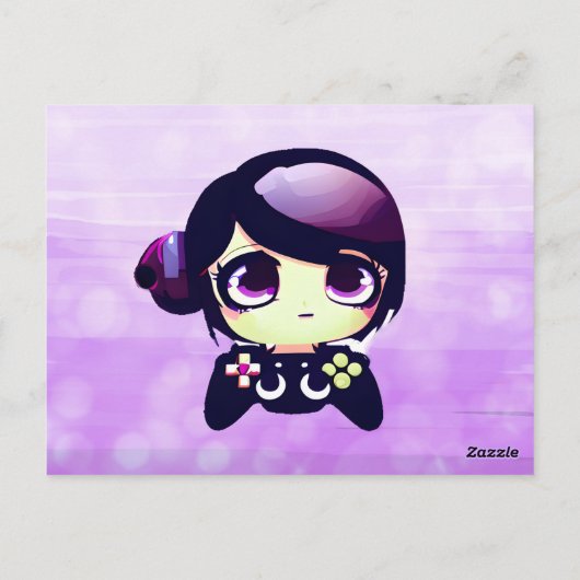 Anime-gamingmeisje paars en zwart kinderverjaardag briefkaart (Achterkant)