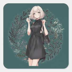 Anime-geïnspireerde Elegance Little Black Dress St Vierkante Sticker