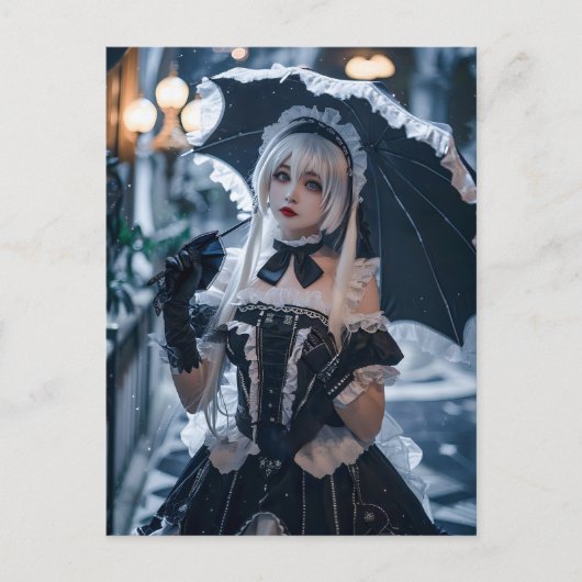 Anime-geïnspireerde Gothic Kawaii Maid Briefkaart (Voorkant)