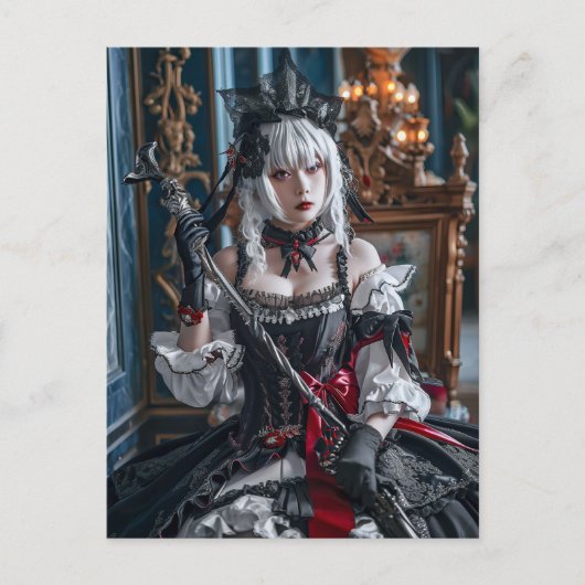 Anime-geïnspireerde Gothic Kawaii Maid Briefkaart (Voorkant)