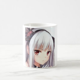 Anime geïrriteerd zilverharig meisje met granaat o koffiemok