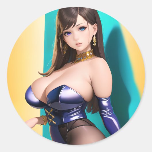 Anime Girl 046 Ronde Sticker (Voorkant)