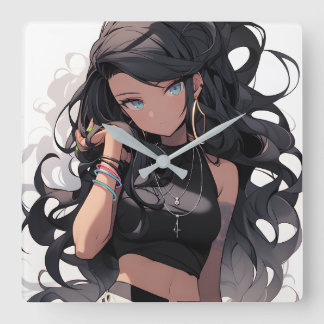 Anime girl #3 vierkante klok