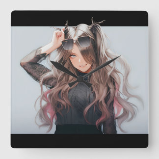 Anime girl #4 vierkante klok