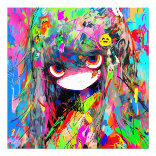 Anime Girl Abstract Kleurrijk Foto Afdruk