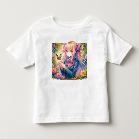 Anime Girl and Butterfly Watercolor Kinder Shirts (Voorkant)