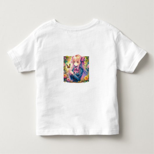 Anime Girl and Butterfly Watercolor Kinder Shirts (Achterkant)