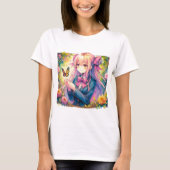 Anime Girl and Butterfly Watercolor T-shirt (Voorkant)