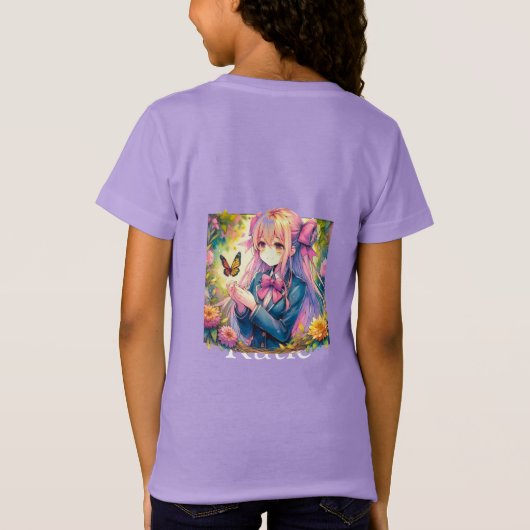 Anime Girl and Butterfly Watercolor T-shirt (Achterkant)