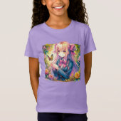 Anime Girl and Butterfly Watercolor T-shirt (Voorkant)