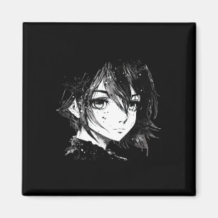 Anime Girl Anime Eyes Ink Art Sketch Tekening voor Magneet