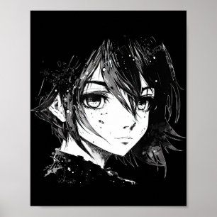 Anime Girl Anime Eyes Ink Art Sketch Tekening voor Poster