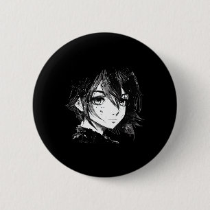 Anime Girl Anime Eyes Ink Art Sketch Tekening voor Ronde Button 5,7 Cm