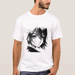 Anime Girl Anime Eyes Ink Art Sketch Tekening voor T-shirt