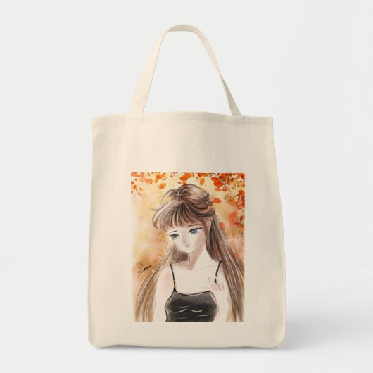 Anime Girl Autumn Fall verlaat Canvas tas (Voorkant)