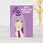 Anime Girl Birthday Kaart (Gele Bloem)