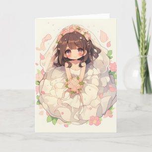 Anime Girl Bruid bruiloft Chibi Feestdagen Kaart