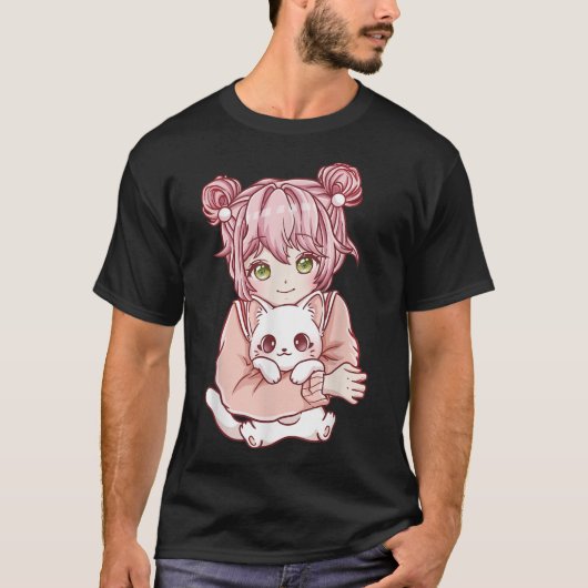 Anime Girl Cat Cats Kawaii T-shirt (Voorkant)