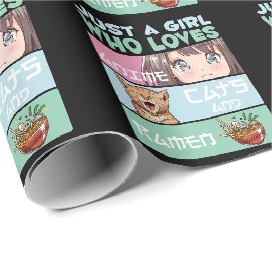Anime Girl Cat en Ramen verslaafd aan Japanse noed Cadeaupapier (Rol Hoek)