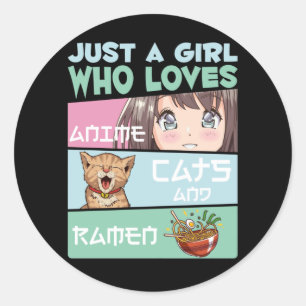 Anime Girl Cat en Ramen verslaafd aan Japanse noed Ronde Sticker