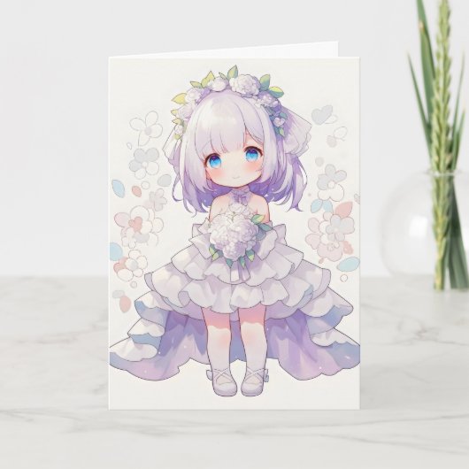 Anime Girl Chibi Bride Feestdagen Kaart (Voorkant)