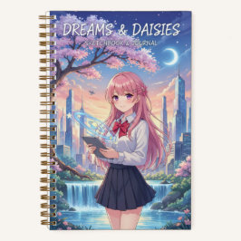 Anime Girl Cityscape & Holographic Planet Journal Notitieboek