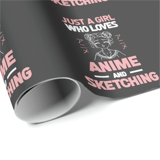 Anime Girl Cosplay Teen Manga Sketching Cadeaupapier (Rol Hoek)