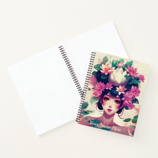 Anime Girl Crowned with Lotus Blossoms Journal  Notitieboek (Binnen)