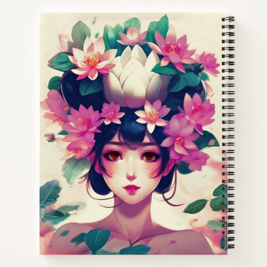 Anime Girl Crowned with Lotus Blossoms Journal Notitieboek (Achterkant)